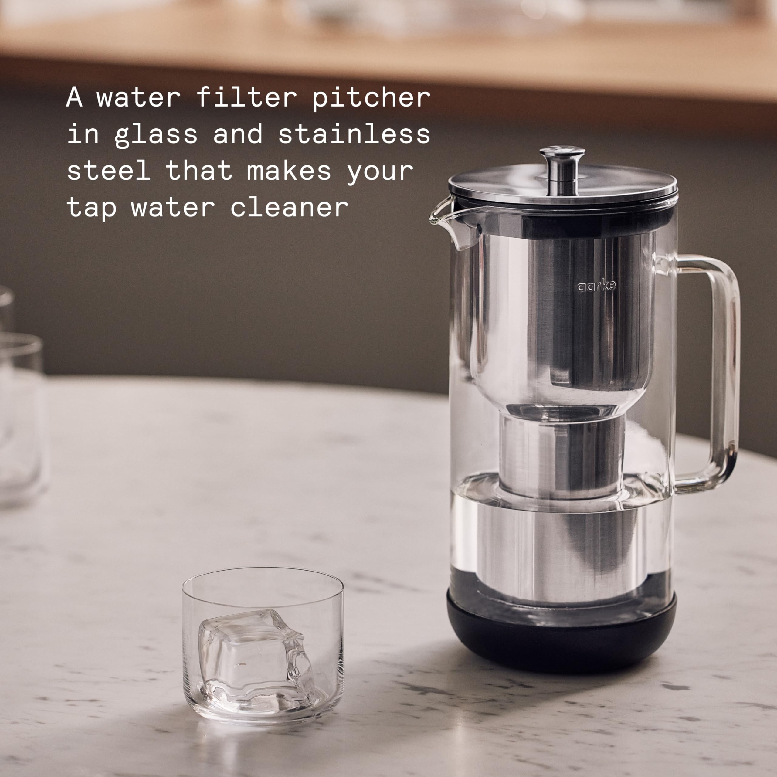 Aarke Purifier stainless steel cartridge and lid shown with BPA-free design