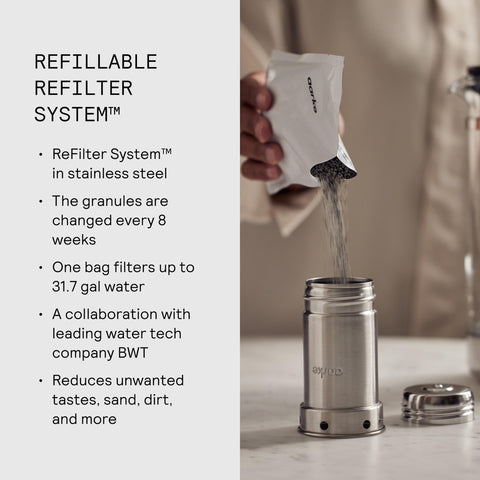 Aarke Purifier water pours smoothly while filtration occurs