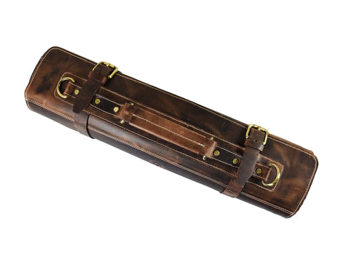Aaron Leather Knife Roll preserves knives safely with two classic buckles and roll mechanism.