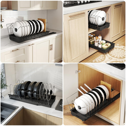 Abalter 10 adjustable dividers organize lids, pans, and bakeware.