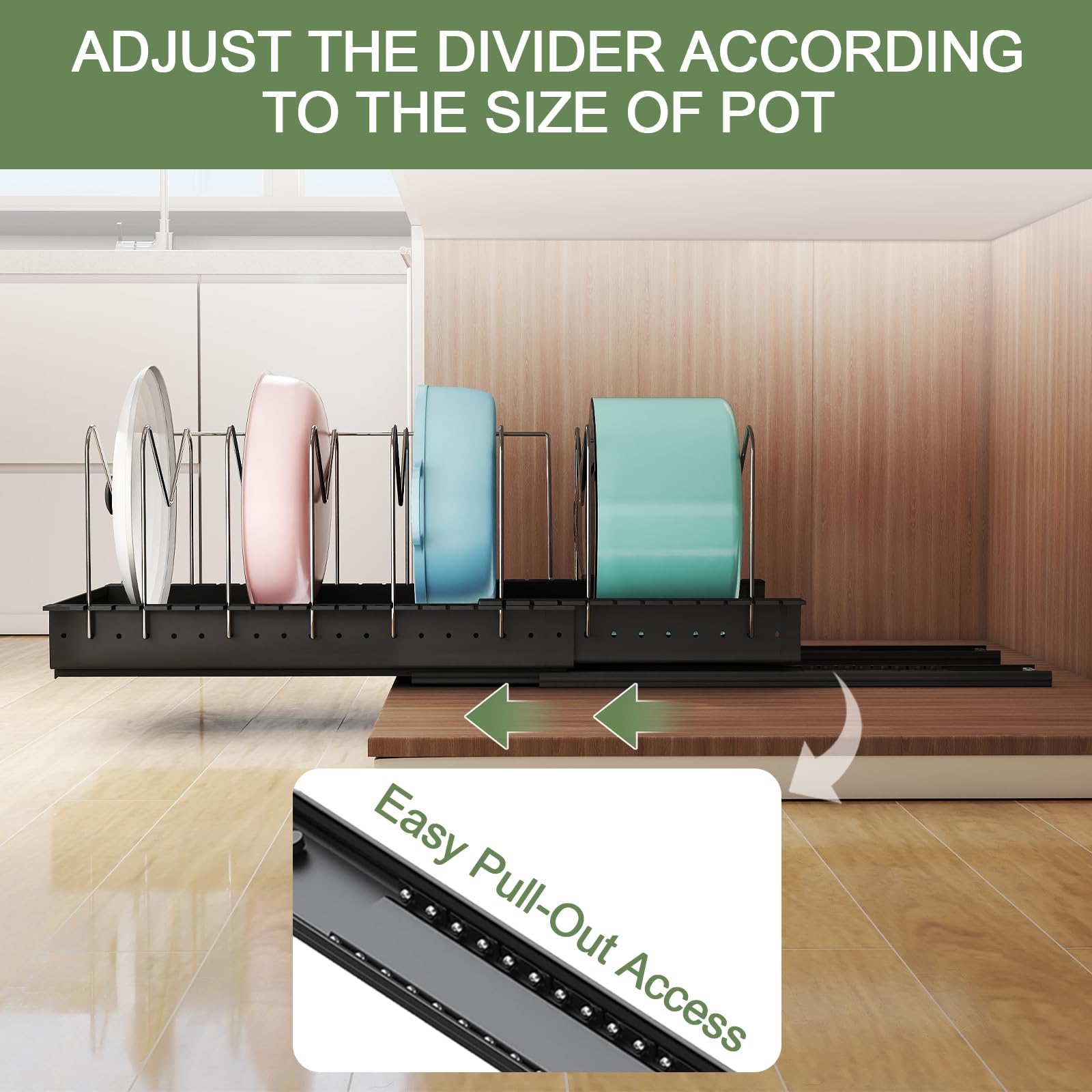 Abalter no-drill installation protects cabinets while installing.