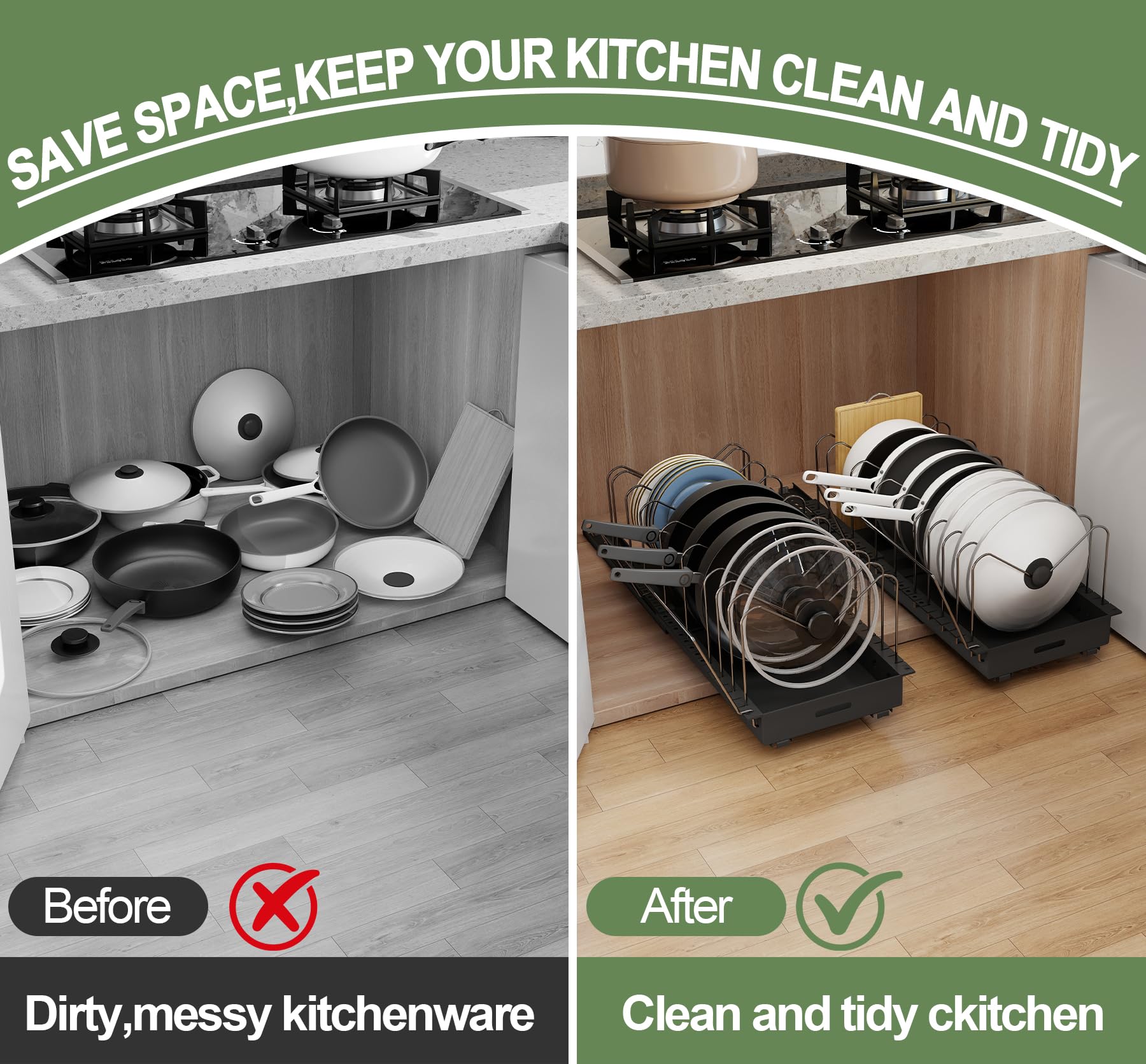 Abalter smooth sliding mechanism gives easy access to cookware.