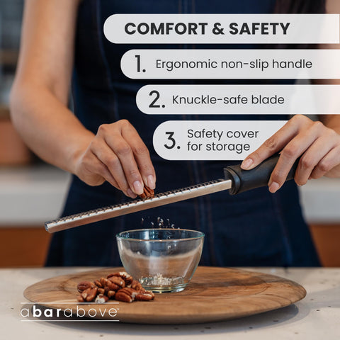 A Bar Above ergonomic, non-slip handle providing comfort during extended prep.