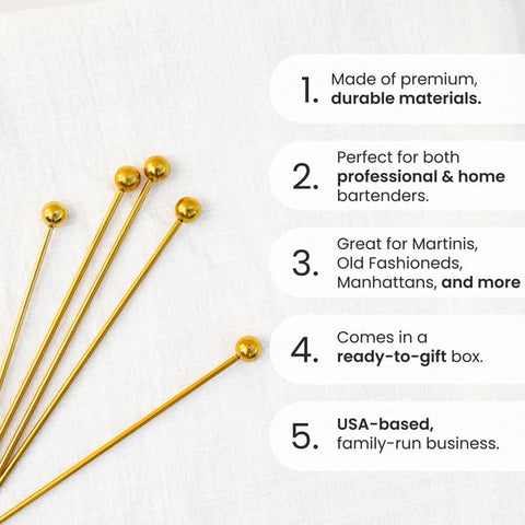 A Bar Above stainless steel garnish picks ready for reuse, enhancing drinks with polished, professional flair.
