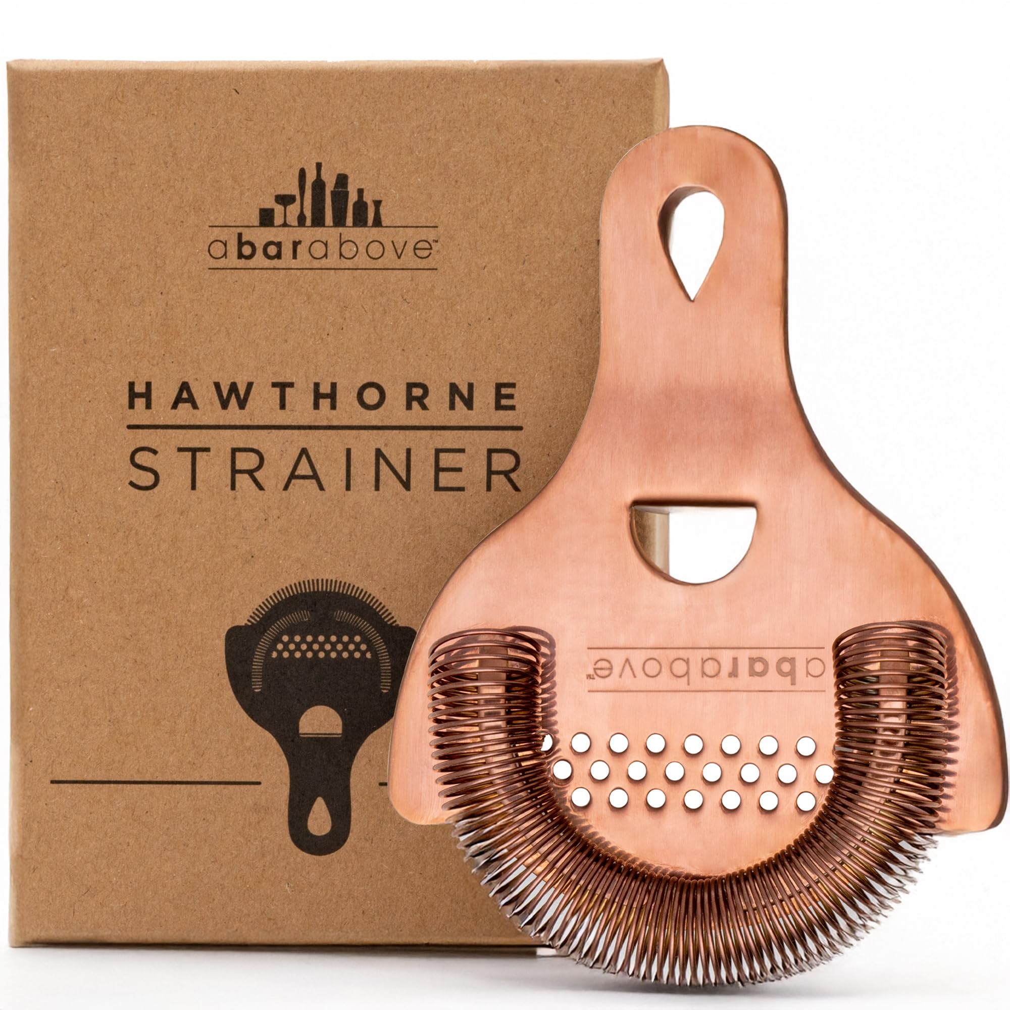 A Bar Above antique copper Hawthorne strainer pours smoothly for precise pours.