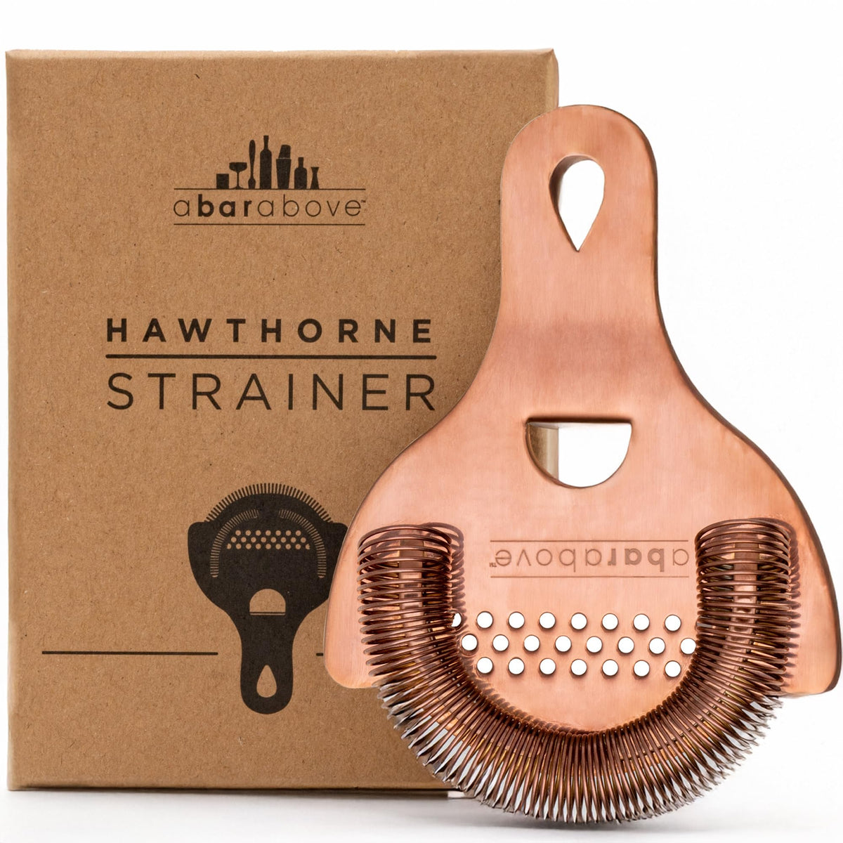 A Bar Above antique copper Hawthorne strainer pours smoothly for precise pours.