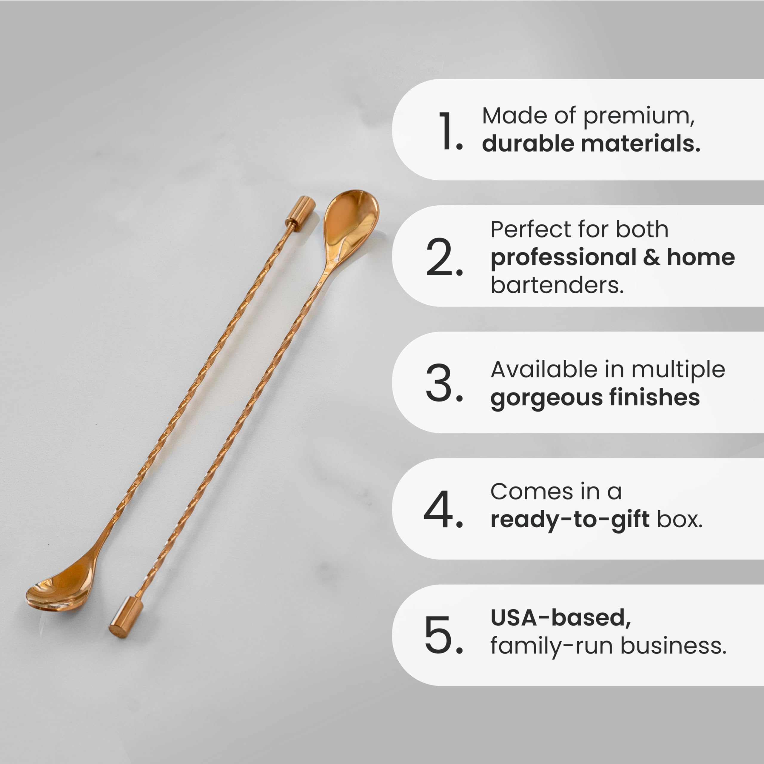 A Bar Above bar spoon set with smooth handle for effortless stirring in shaker mixes.