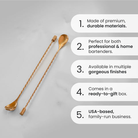 A Bar Above bar spoon set with smooth handle for effortless stirring in shaker mixes.