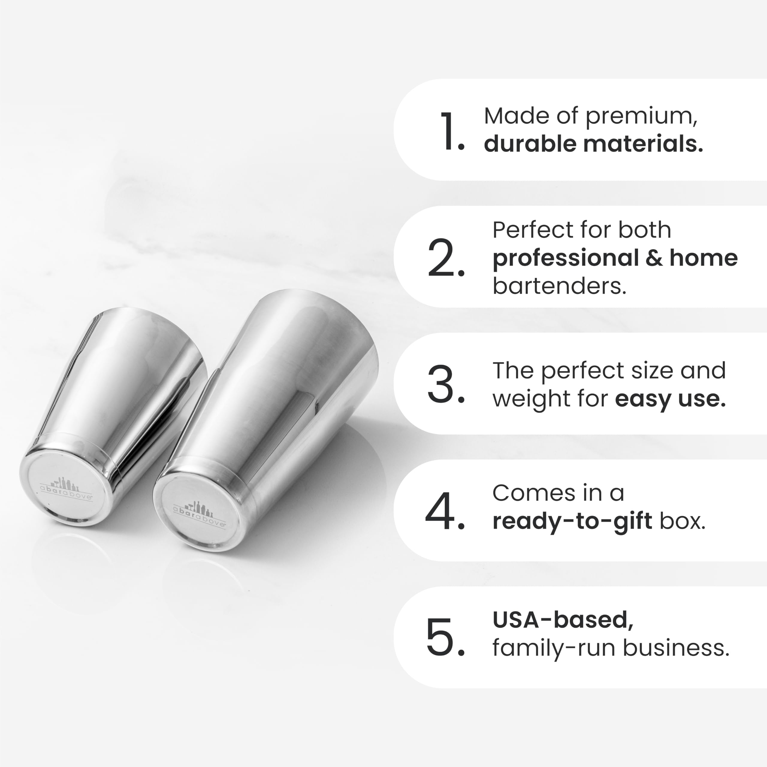 A Bar Above shaker with leak-proof seal for mess-free shaking.