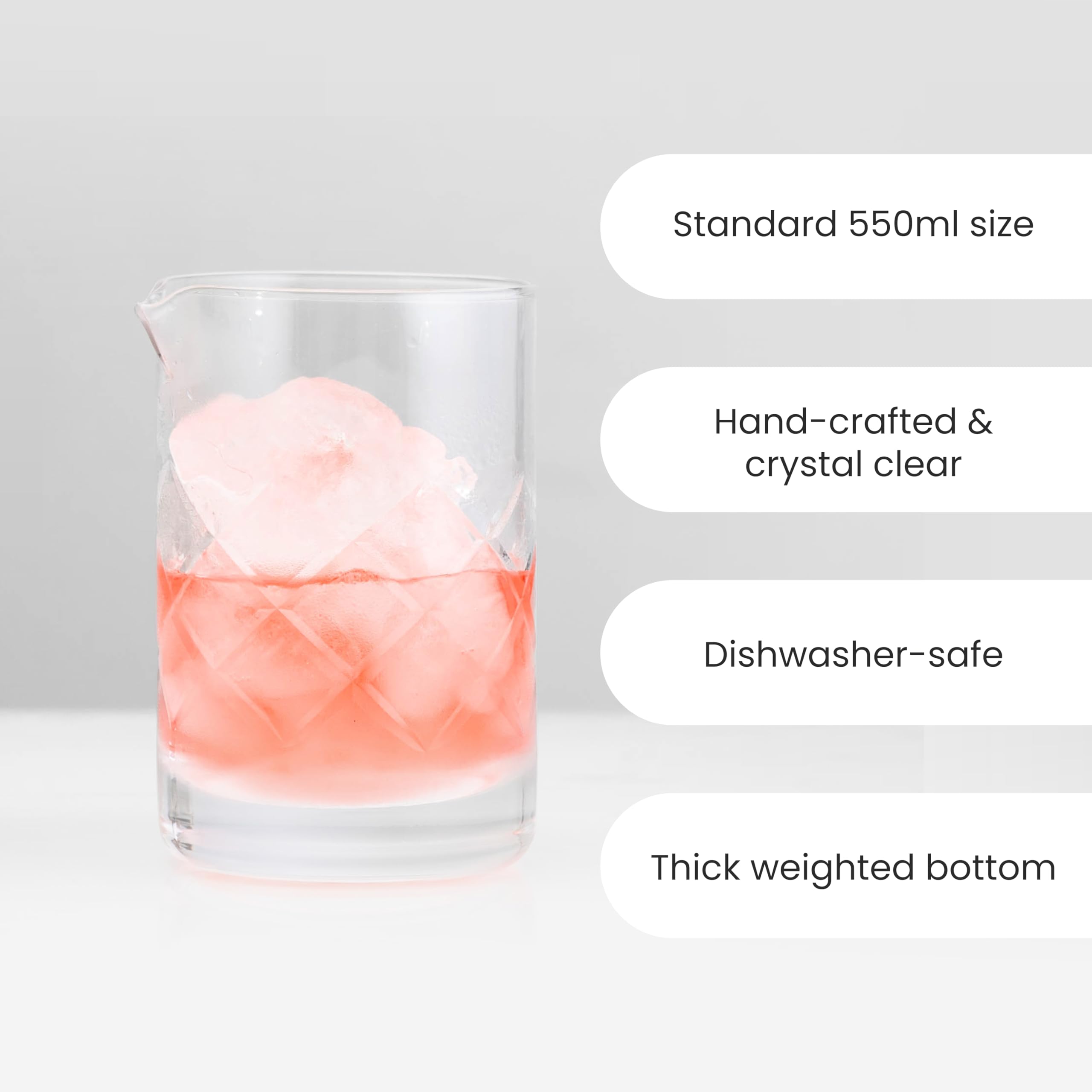 A Bar Above curved interior mirrors bar spoon motion for smoother blending.