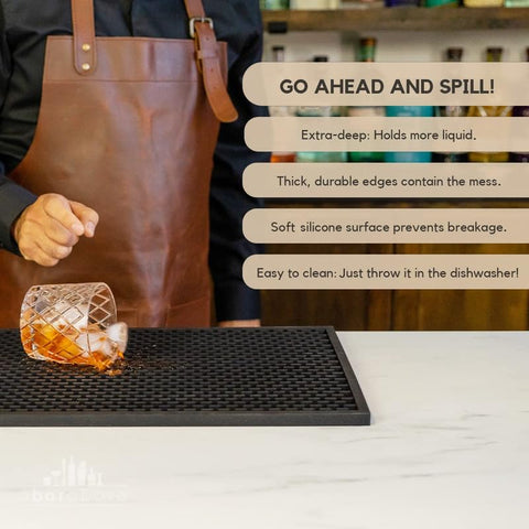 A Bar Above dishwasher-safe mat cleans quickly after service.
