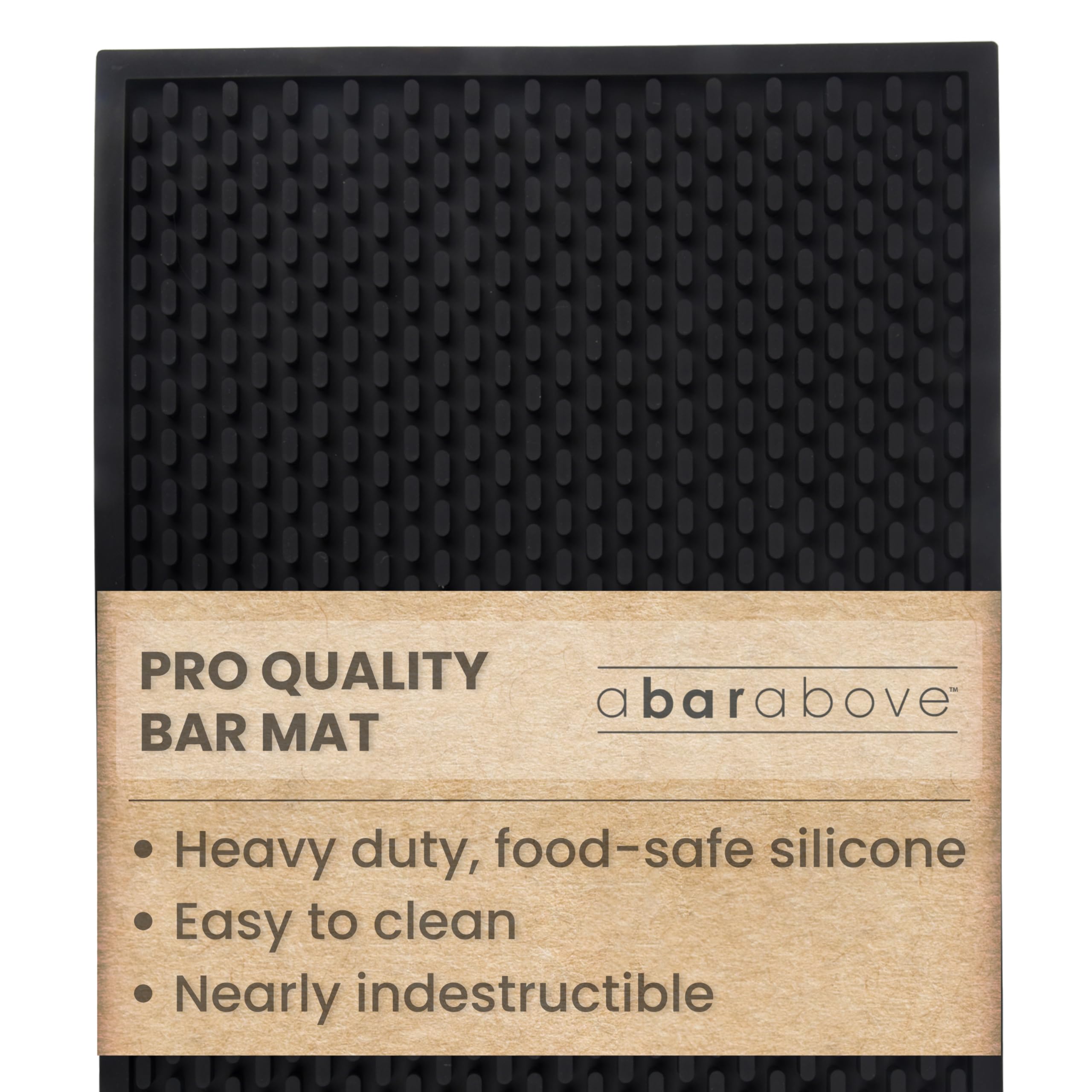 A Bar Above heavy-duty silicone bar mat top view showing spill containment.