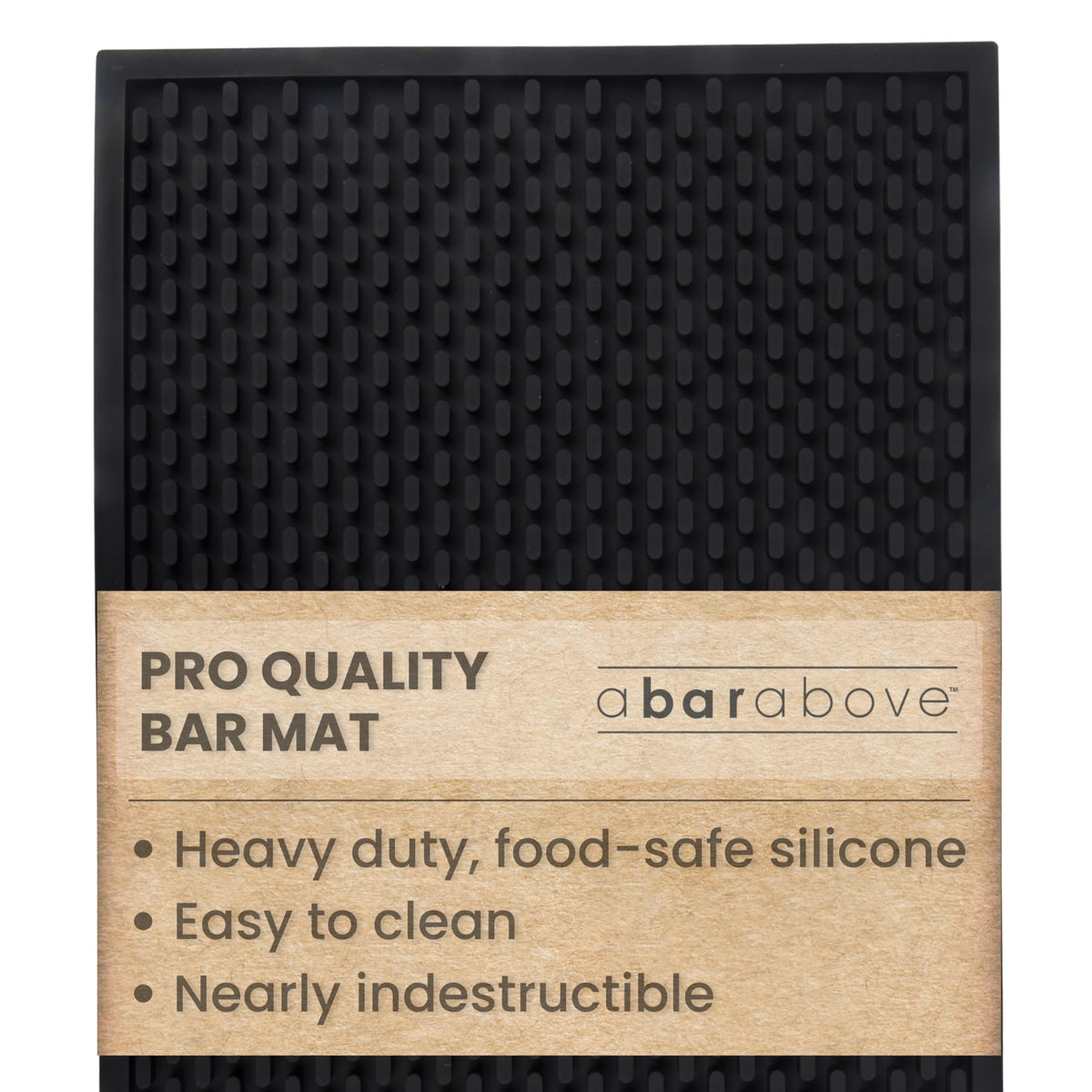 A Bar Above heavy-duty silicone bar mat top view showing spill containment.