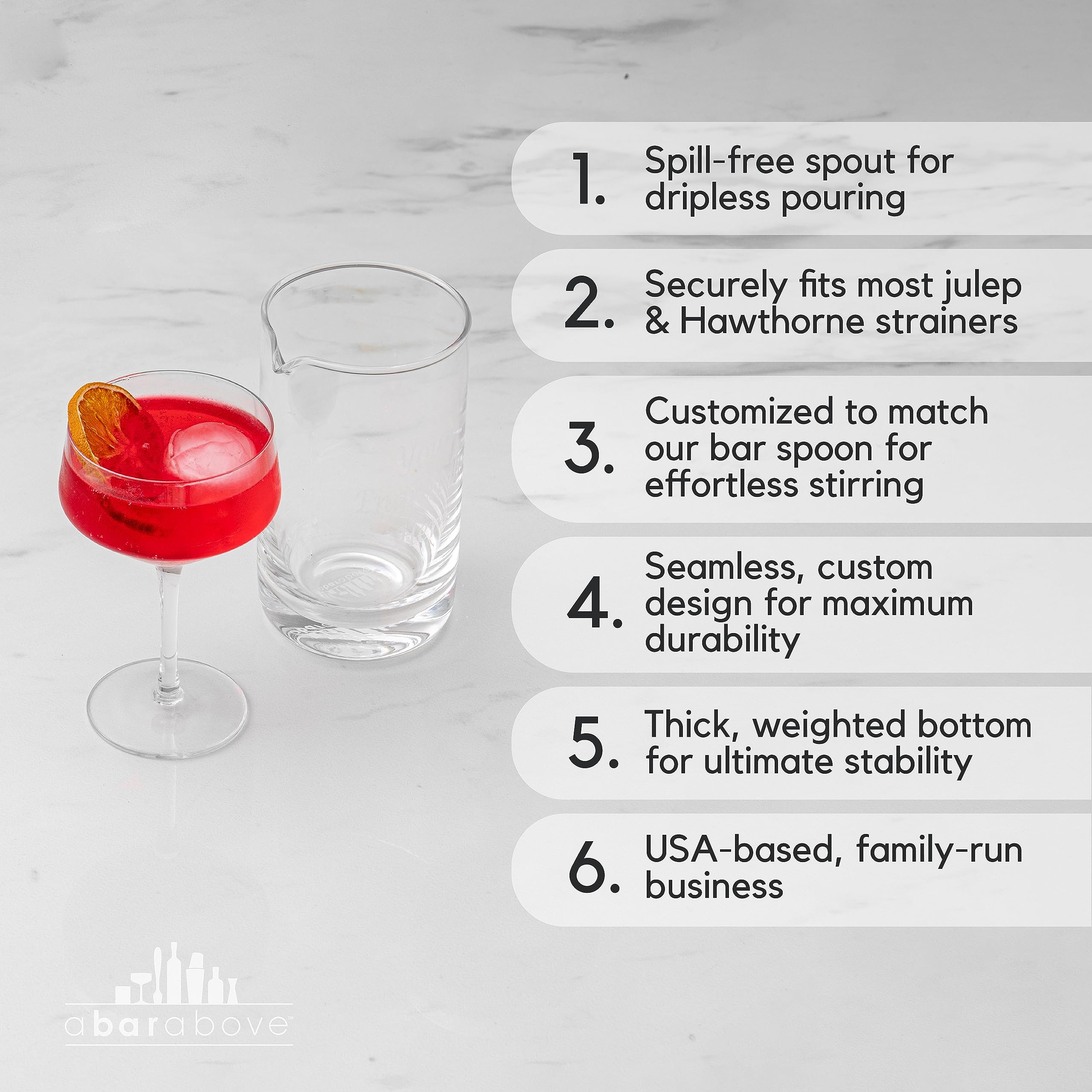 A Bar Above lead-free crystal, durable and dishwasher safe for busy bars.