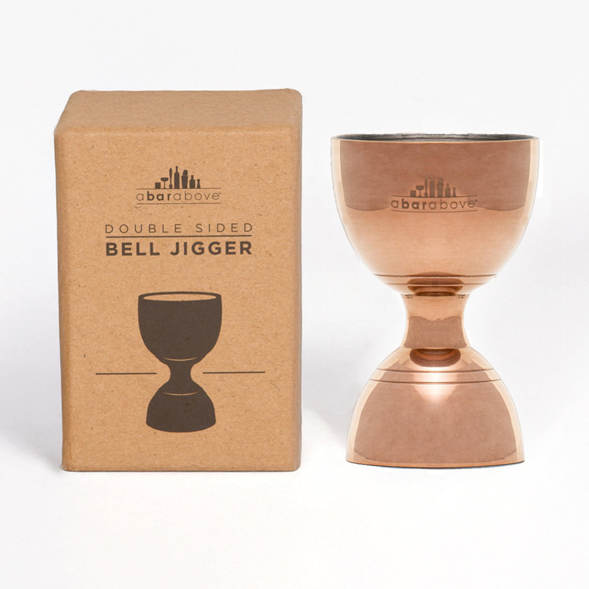 A Bar Above Premium Bell Jigger front view with 10 internal measurements for precise pouring.
