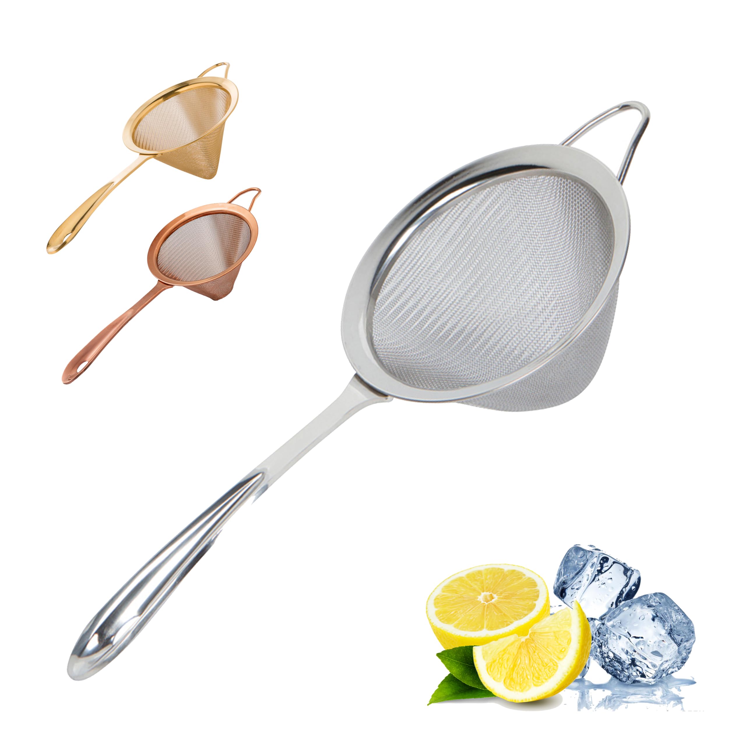 A Bar Above stainless steel fine mesh strainer with conical mesh for clean pours.