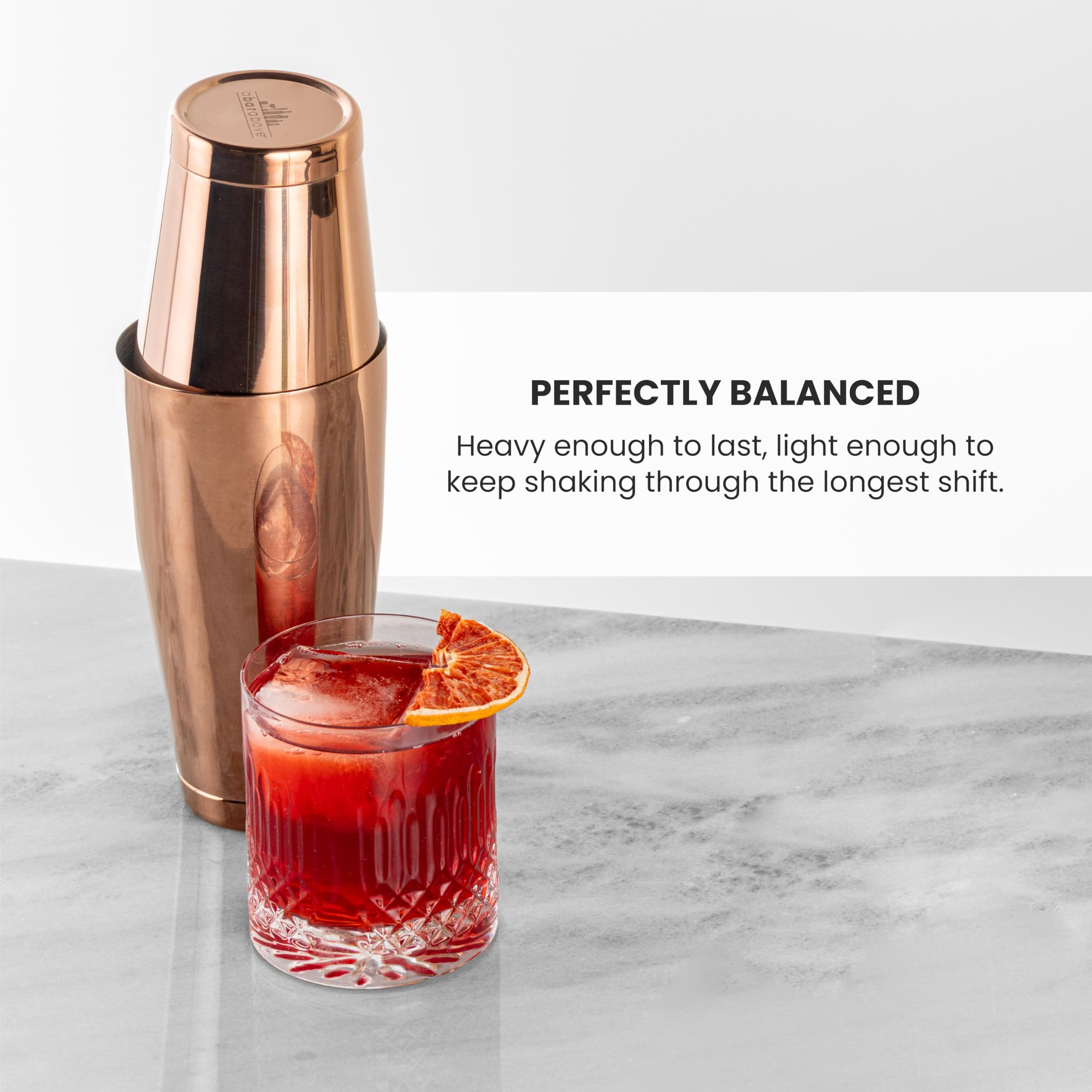 A Bar Above shaker shows a tight, leak-free seal for mess-free mixing.