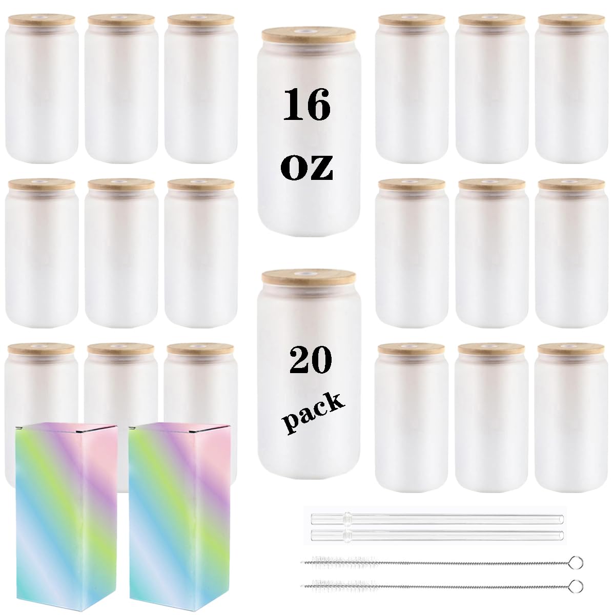 ABBSH frosted sublimation glass cup with bamboo lid, ideal for personalized drinks at home.