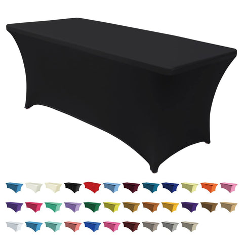 ABCCANOPY 6 ft black spandex table cover with wrinkle resistance for a polished event setup.