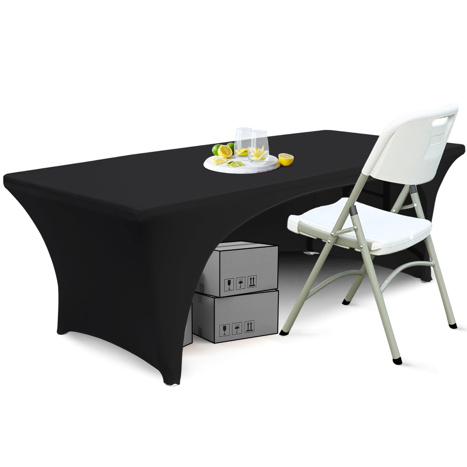 ABCCANOPY 6ft spandex table cover in black with open back for a clean professional look