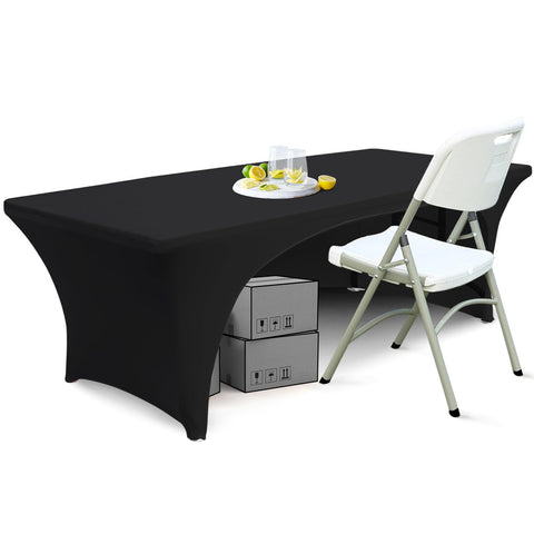 ABCCANOPY 6ft spandex table cover in black with open back for a clean professional look