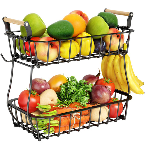 Alebew 2-tier fruit basket with banana hangers keeps fruit organized and accessible.