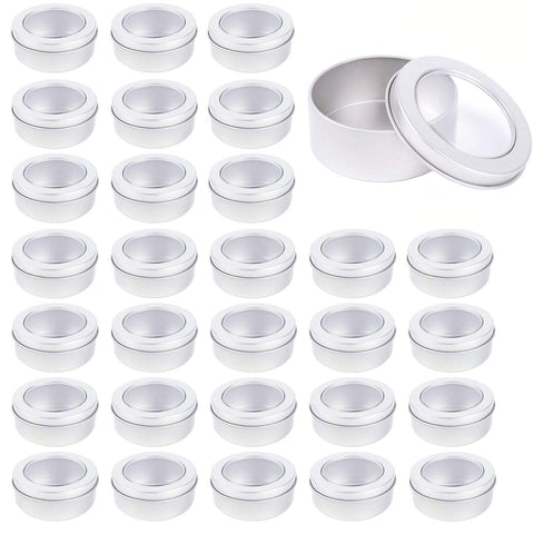 Abgream 2 oz metal tin can with clear top for cosmetics storage and quick view.