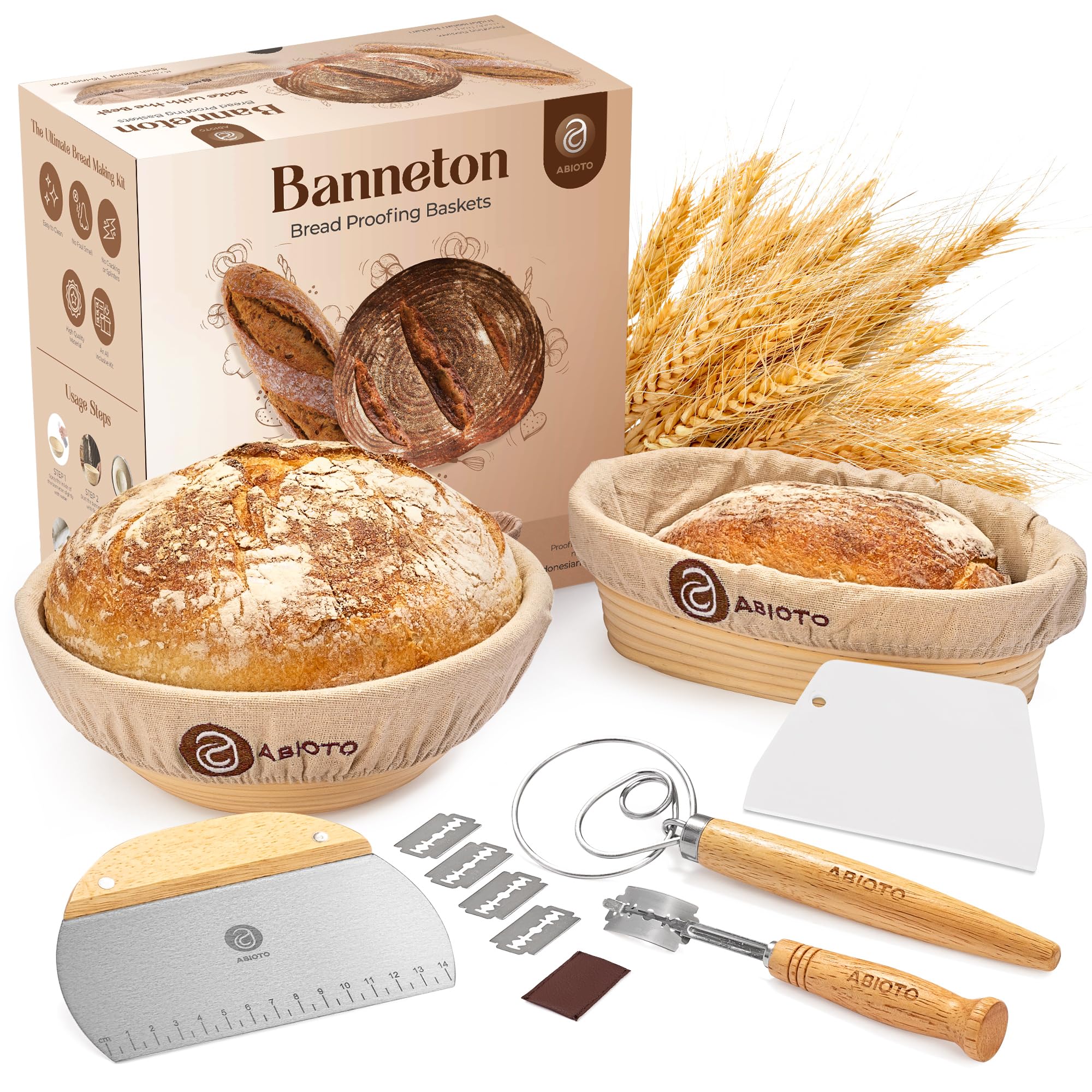 ABIOTO Banneton round 9in basket for even proofing and rustic texture