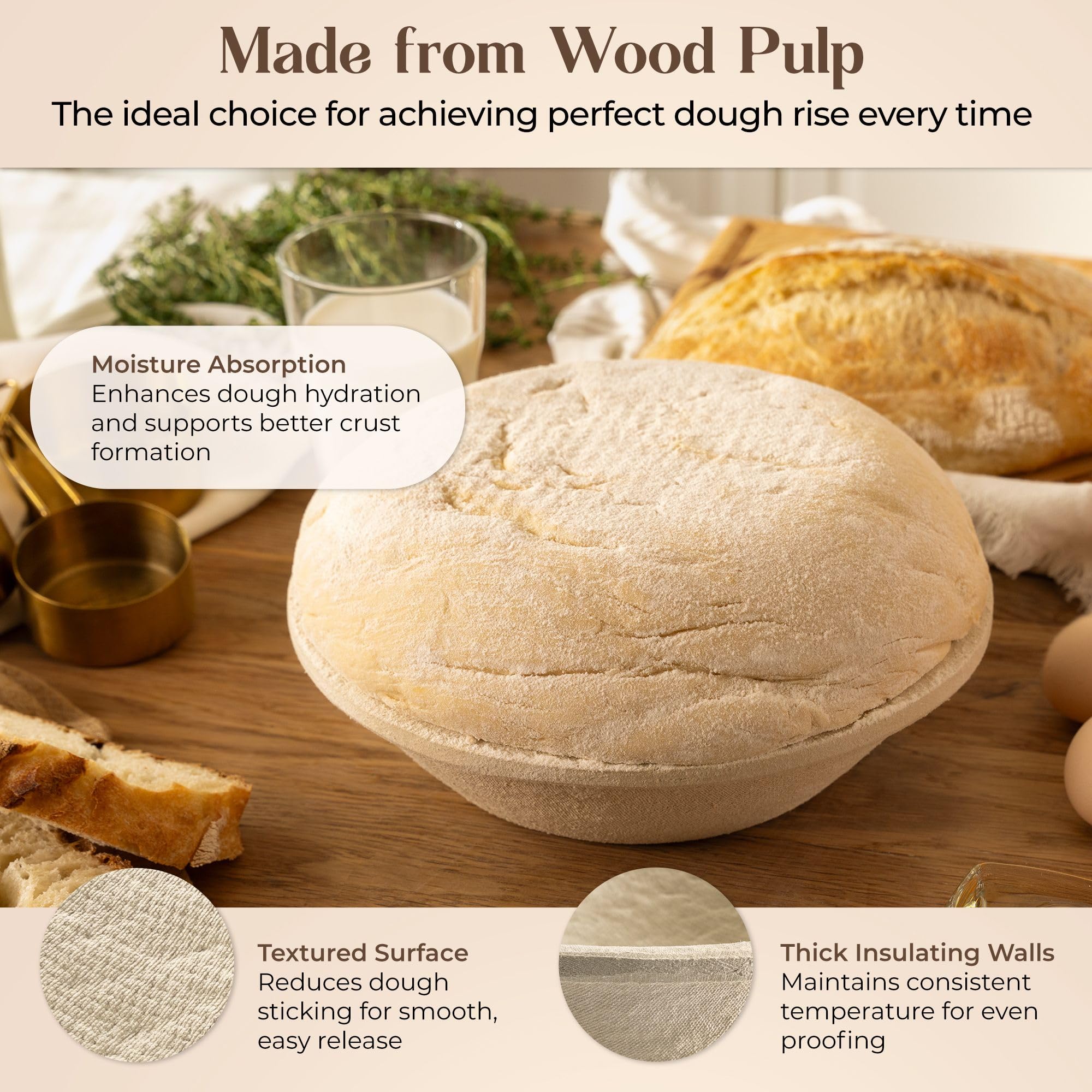 ABIOTO proofing basket made of natural wood pulp, durable bread proofing.