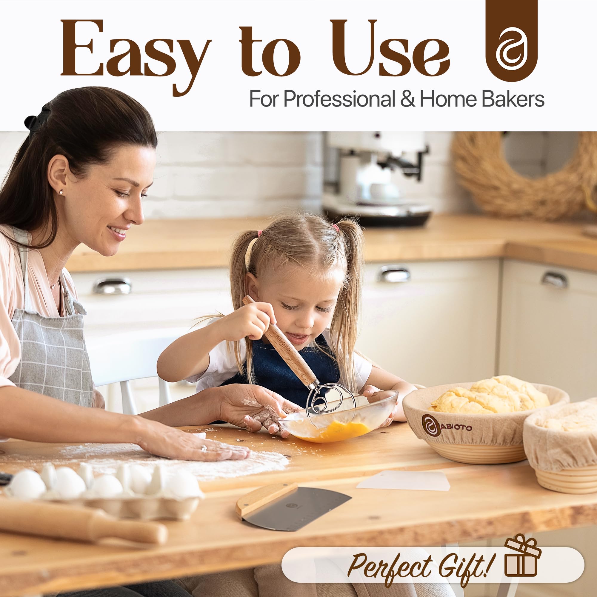 Abioto proofing bowl features tight weave to encourage rise.