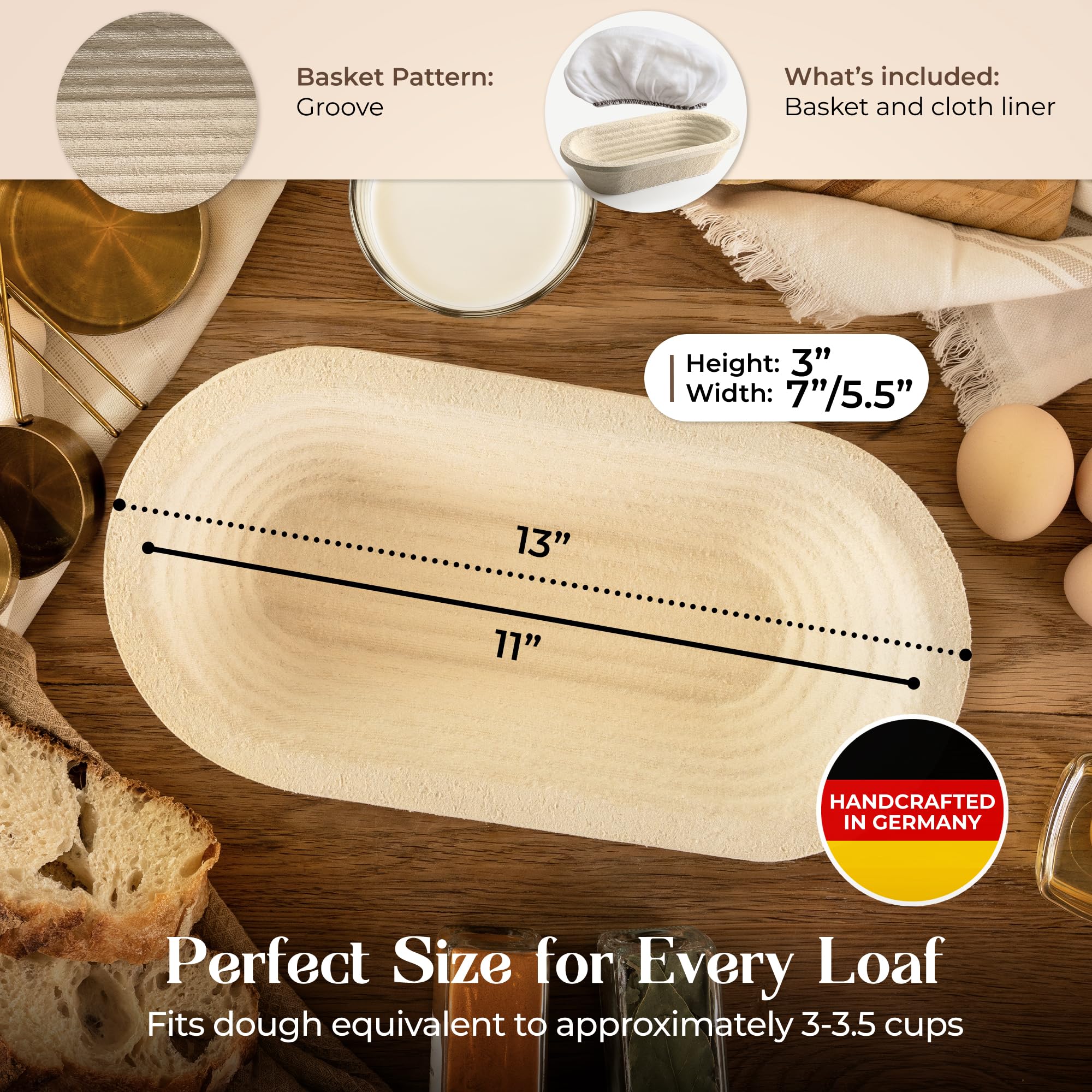 ABIOTO sourdough proofing basket showing grooved pattern for artisan crust