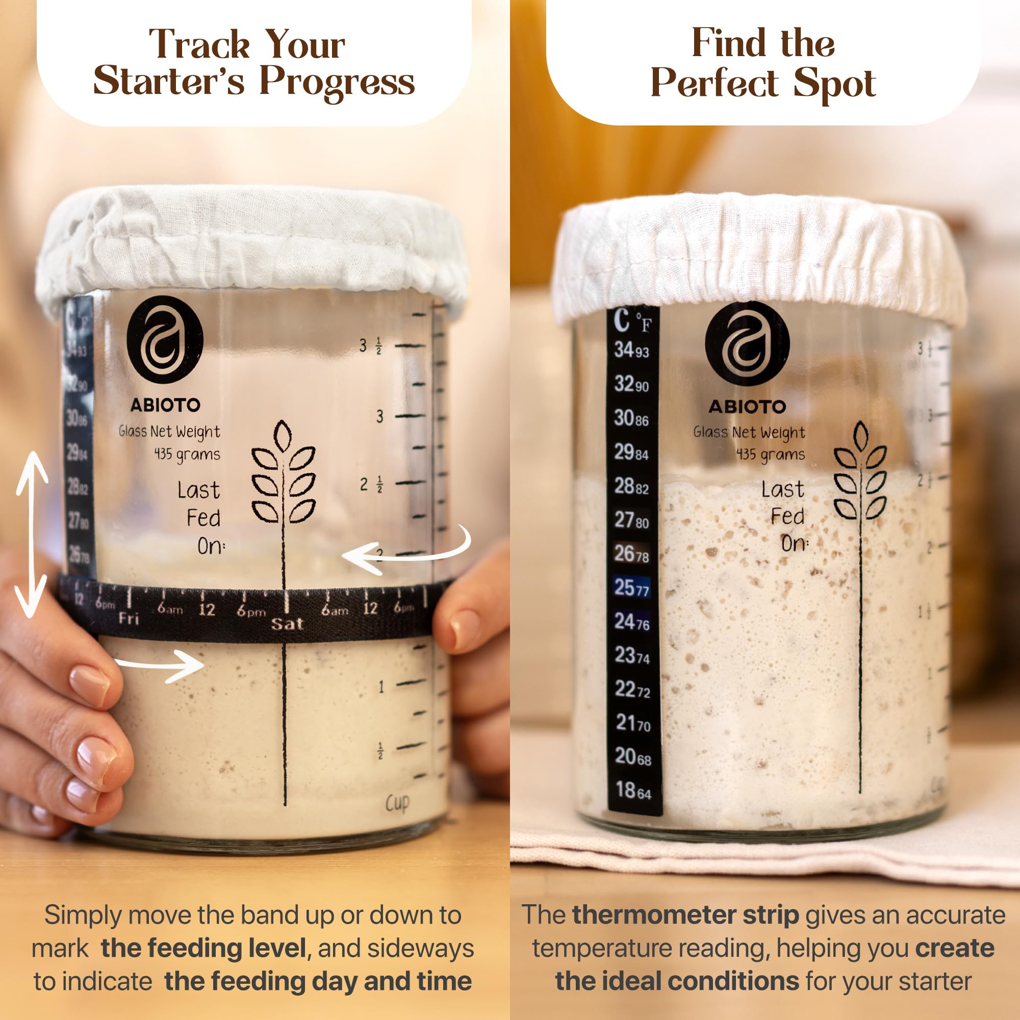 ABIOTO 34oz starter jar with lid monitors feeding for healthy starter.