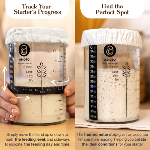 ABIOTO 34oz starter jar with lid monitors feeding for healthy starter.