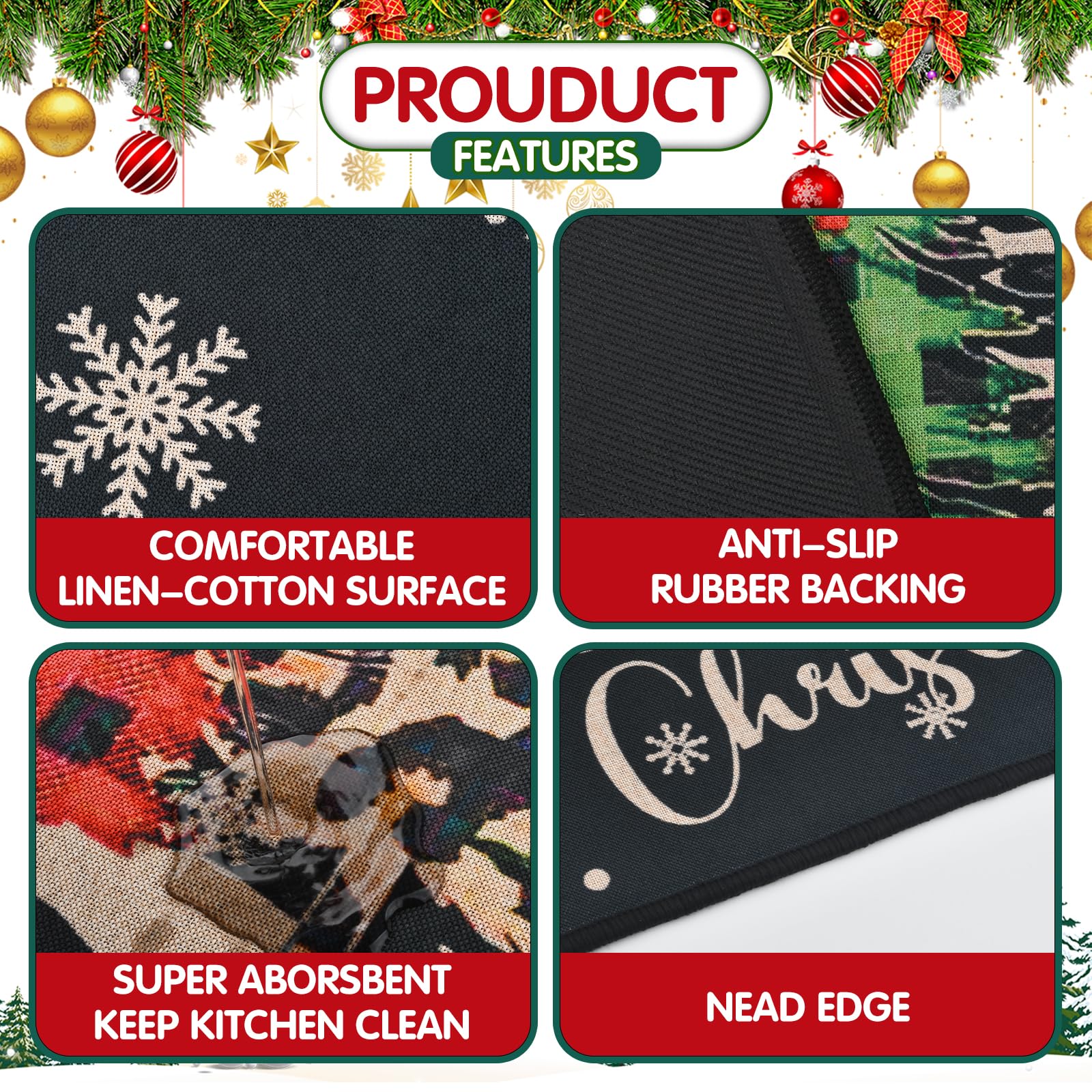 ABONDEVER black kitchen rug edge shows neat finish and easy care.