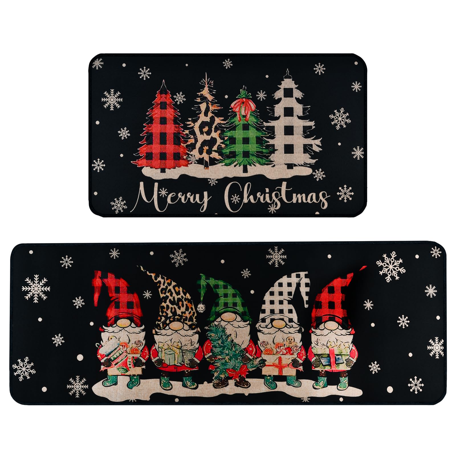 ABONDEVER Christmas kitchen rug set 2 with gnome and trees for festive floor appeal.