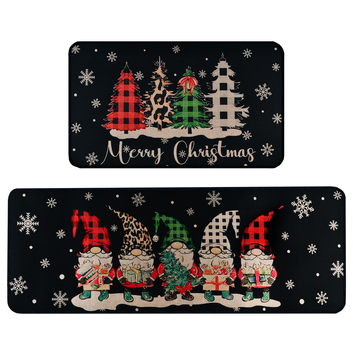 ABONDEVER Christmas kitchen rug set 2 with gnome and trees for festive floor appeal.