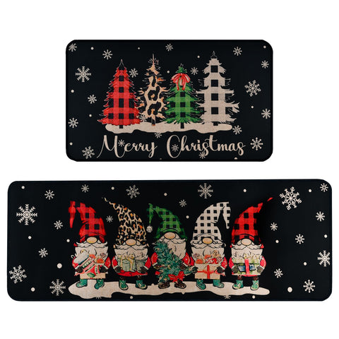 ABONDEVER Christmas kitchen rug set 2 with gnome and trees for festive floor appeal.