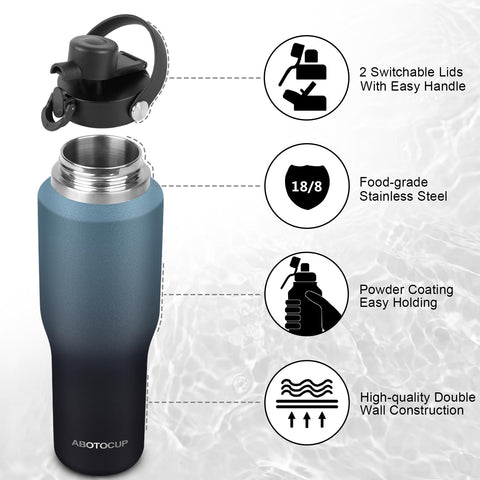 ABOTOCUP bottle includes two leak-proof lids for flexible sipping.