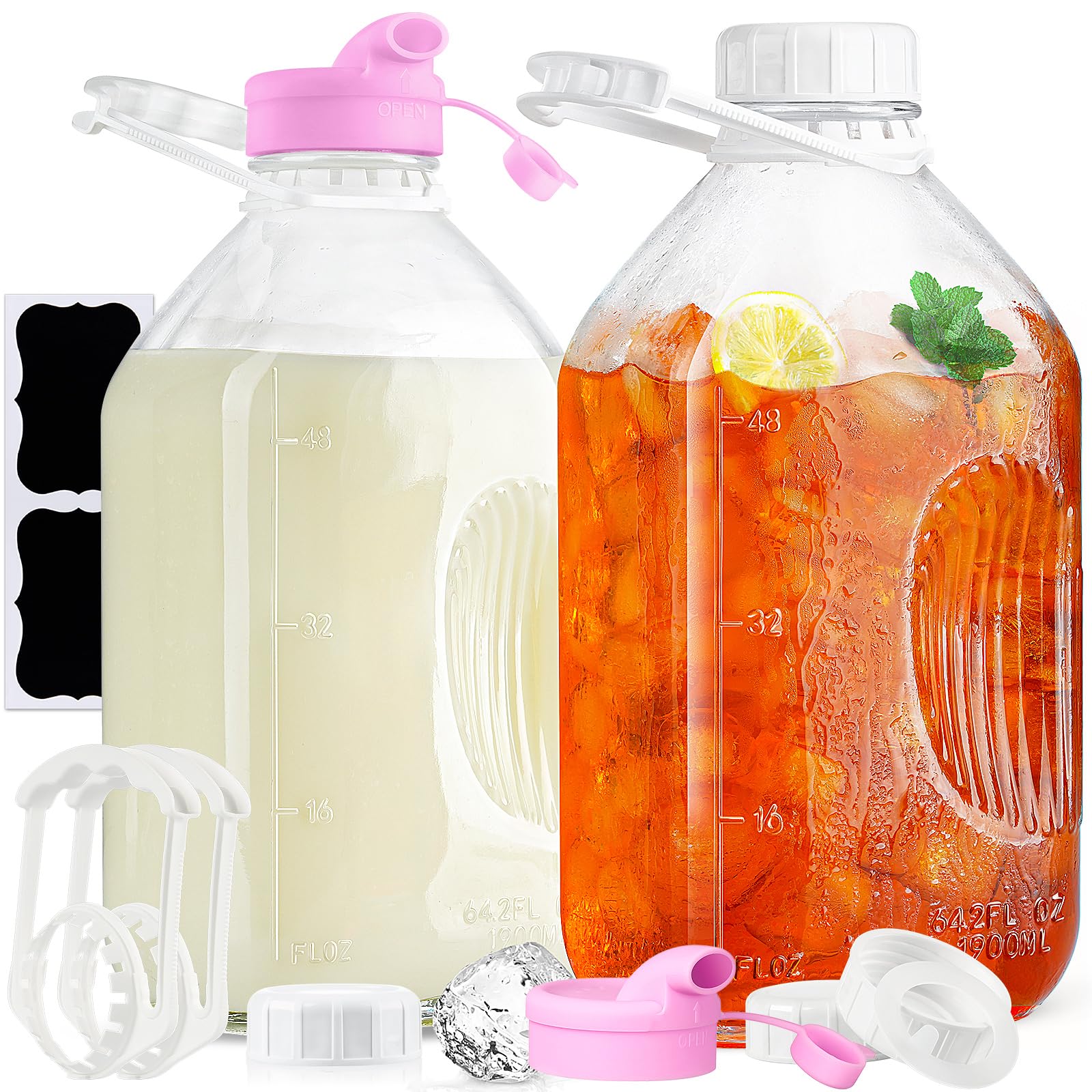 Absovetu 2-pack glass milk bottles with lids for organized fridge storage.
