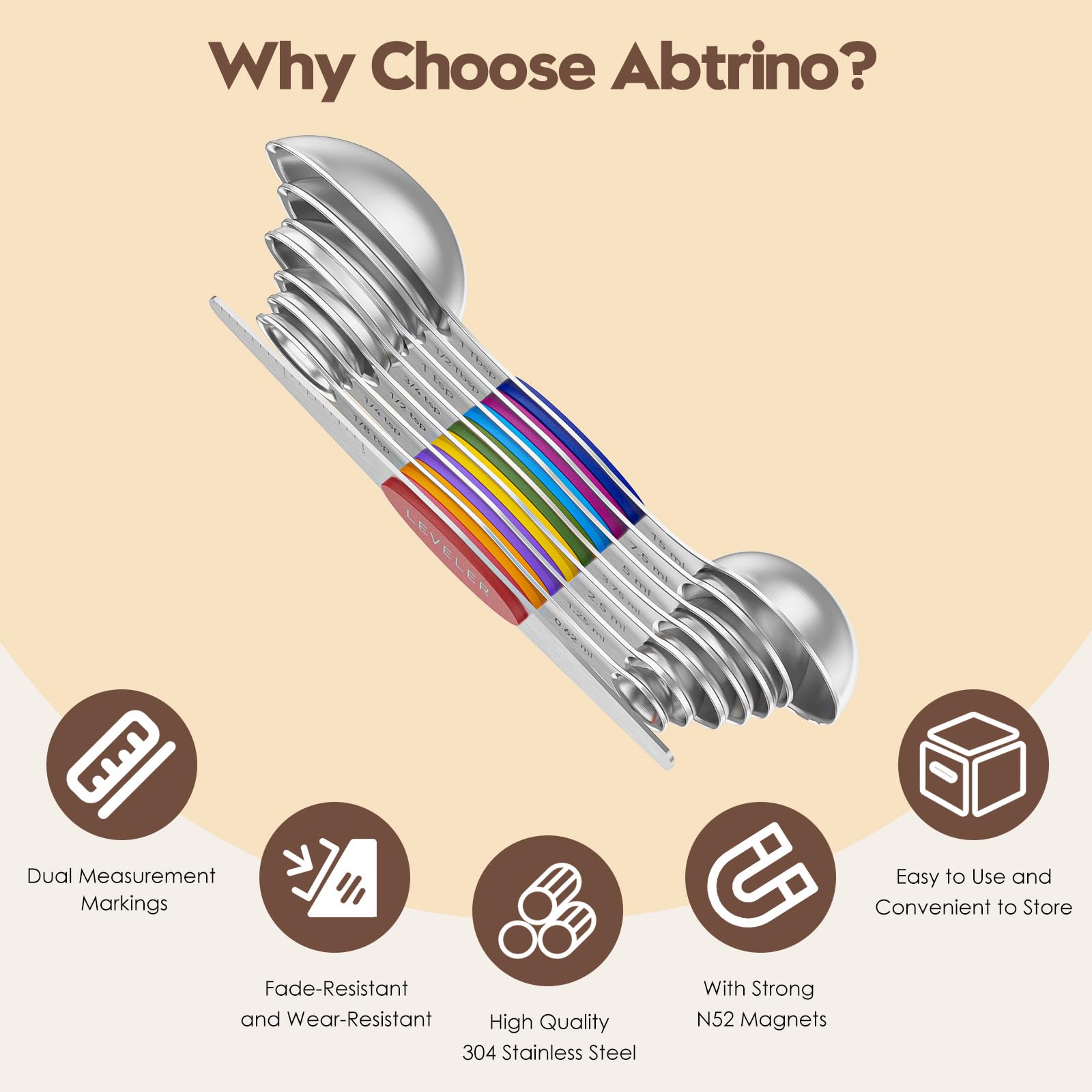 Abtrino triple-markings on spoons provide clear measurements on both sides.
