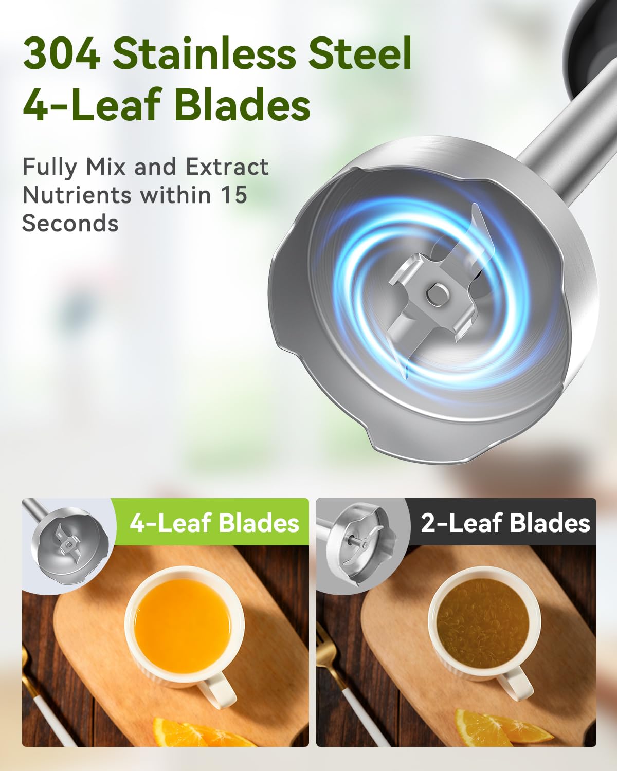 Abuler attachments including emulsifier, chopper, whisk, and frother for versatile prep.