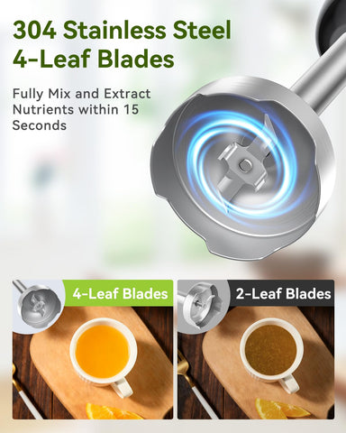 Abuler attachments including emulsifier, chopper, whisk, and frother for versatile prep.