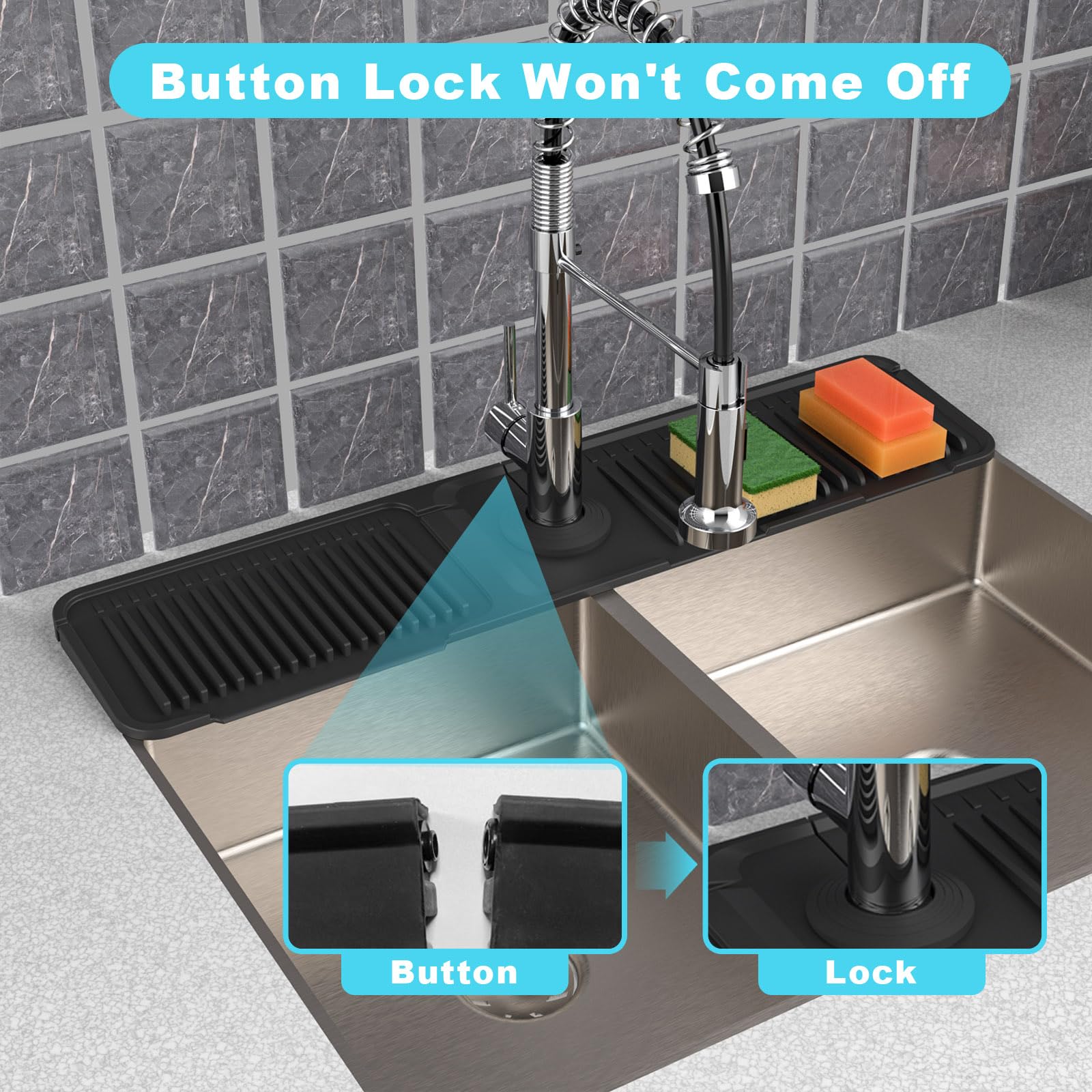Abulun foldable width faucet mat adjusted to sink and faucet position