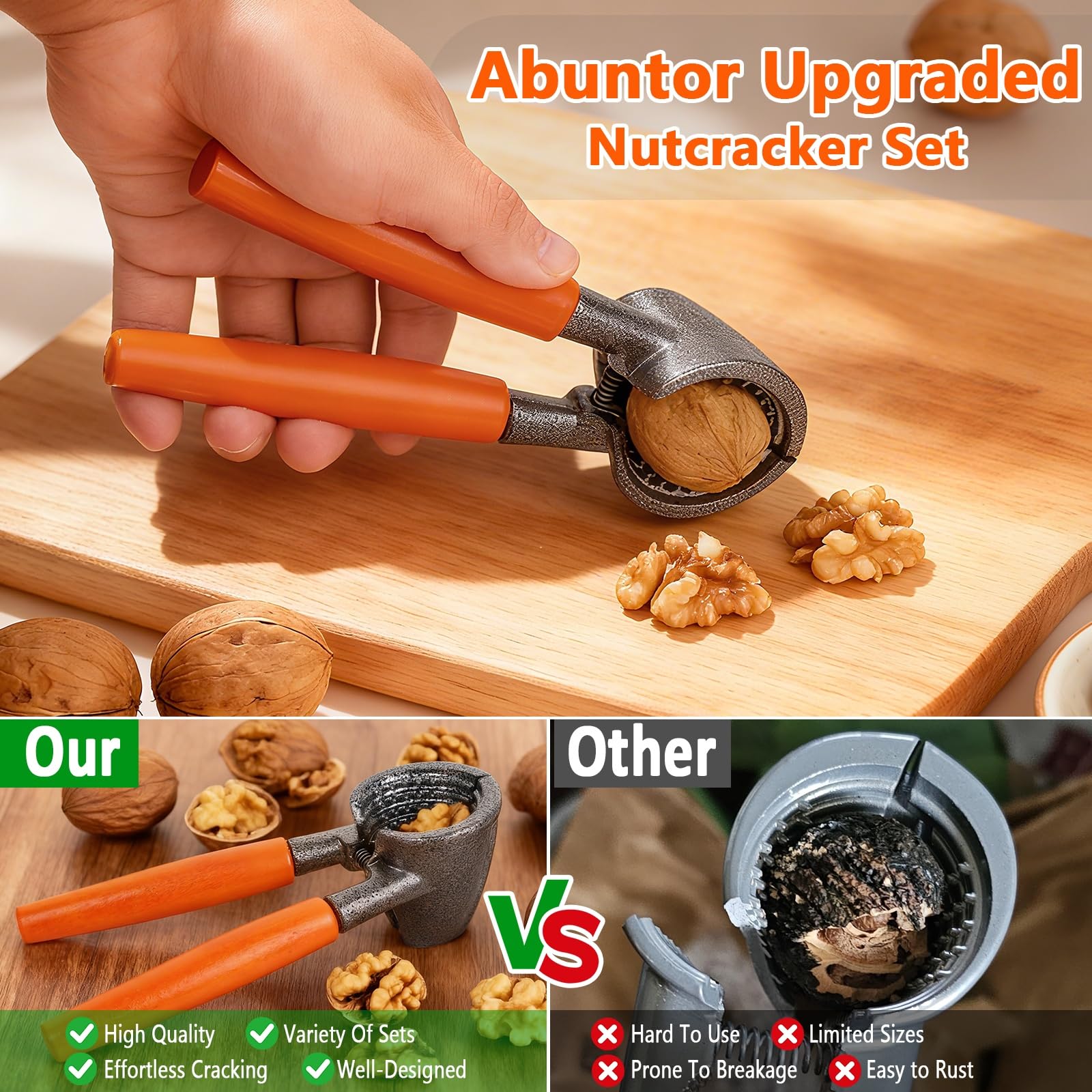 Abuntor 2-Pack helps effortlessly crack shelled nuts like pecans and walnuts.