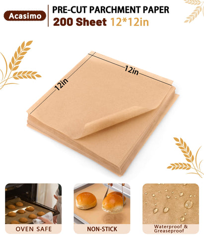 Acasimo 200-sheet nonstick parchment for cookies, breads, and cakes.