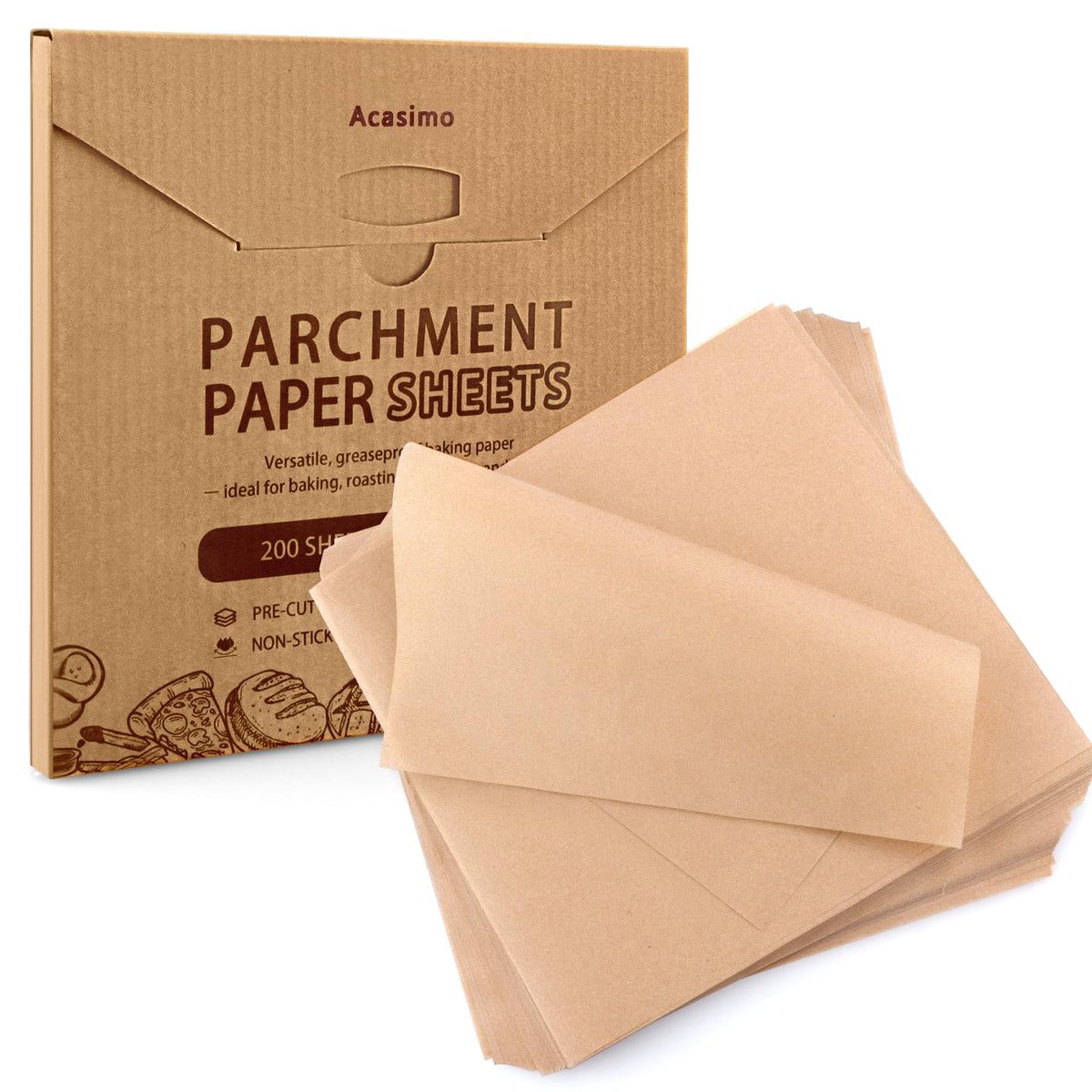 Acasimo parchment paper sheets 10x10 pack for non-stick baking and easy cleanup