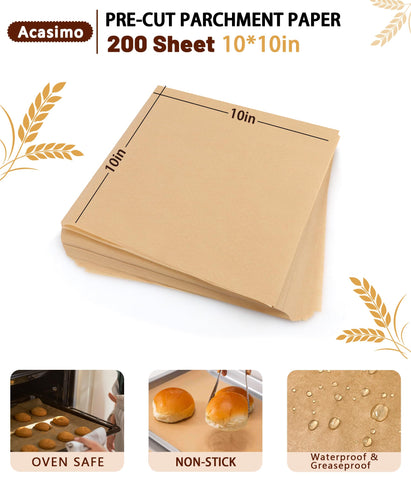 Acasimo square parchment with non-stick surface for oven, air fryer, and steaming prep