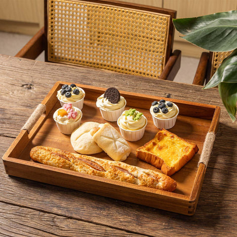 ACBORN outdoor-ready acacia tray on counter for entertaining