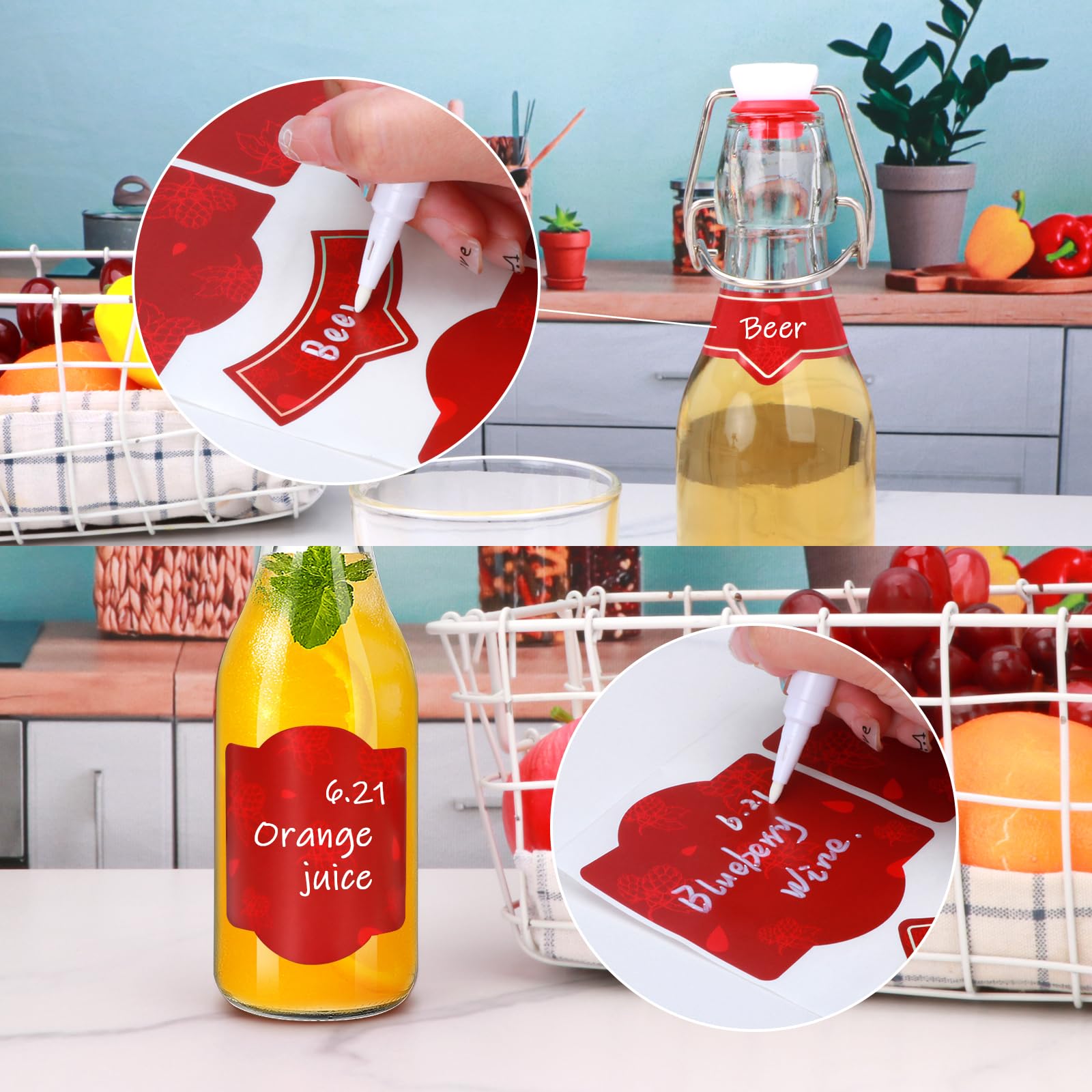 Accguan 12-pack glass bottles with flip-top lids for beverages and condiments.