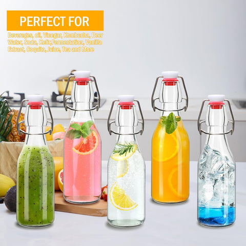 Accguan 8oz flip-top glass bottle for juice with reusable flip-top lid.